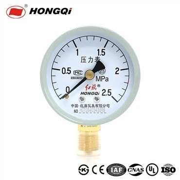 Kotak Plastik Pengukur Tekanan Umum Hongqi Y-60mm Dengan Penunjuk Aluminium Hitam